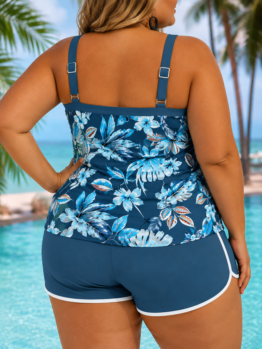 Ilaria | Tankini Stampato Senza Maniche con Scollo a U Taglie Forti