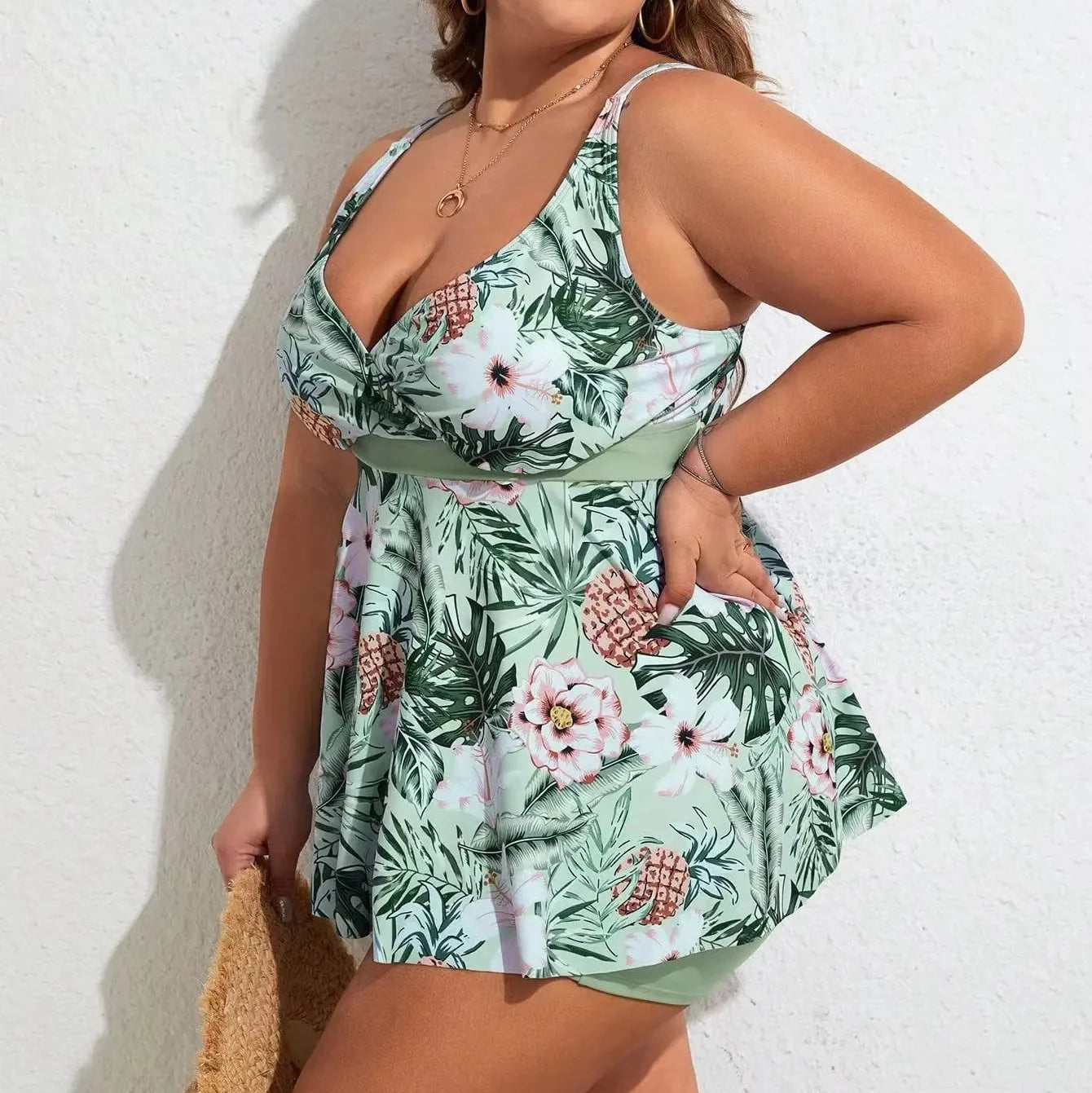 Sofia | Abito da Mare Fiori Tropicali con Culotte Taglie Forti