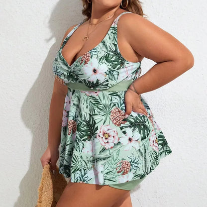Sofia | Abito da Mare Fiori Tropicali con Culotte Taglie Forti