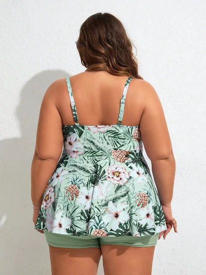 Sofia | Abito da Mare Fiori Tropicali con Culotte Taglie Forti